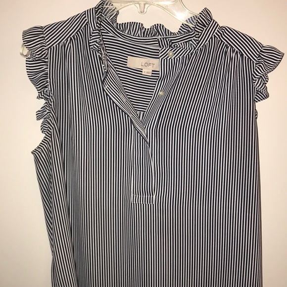 LOFT frilly sleeve Blouse XS Blue/White Stripe - Picture 1 of 5